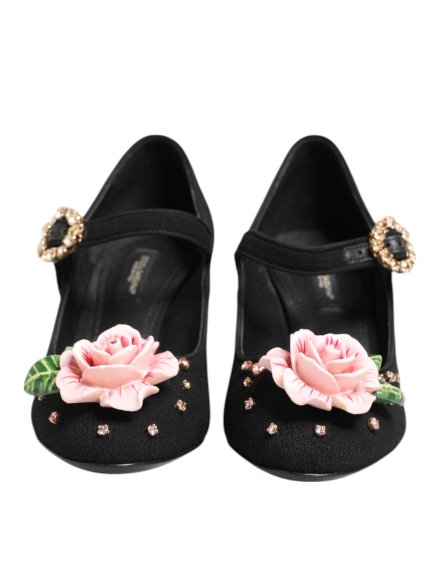 Dolce &amp; Gabbana – Schwarze Mary-Jane-Schuhe mit Blumen- und Kristallverzierung