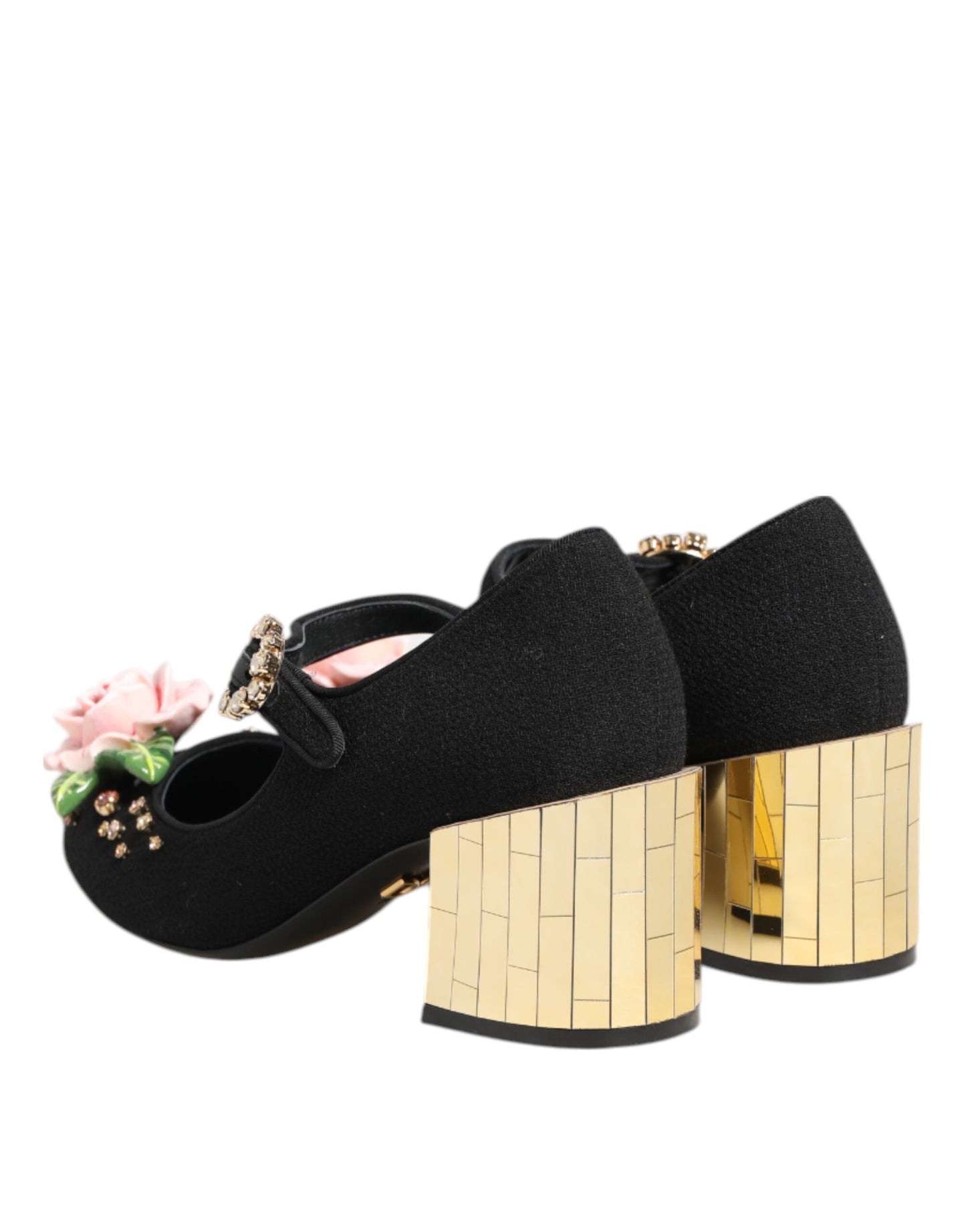 Dolce &amp; Gabbana – Schwarze Mary-Jane-Schuhe mit Blumen- und Kristallverzierung