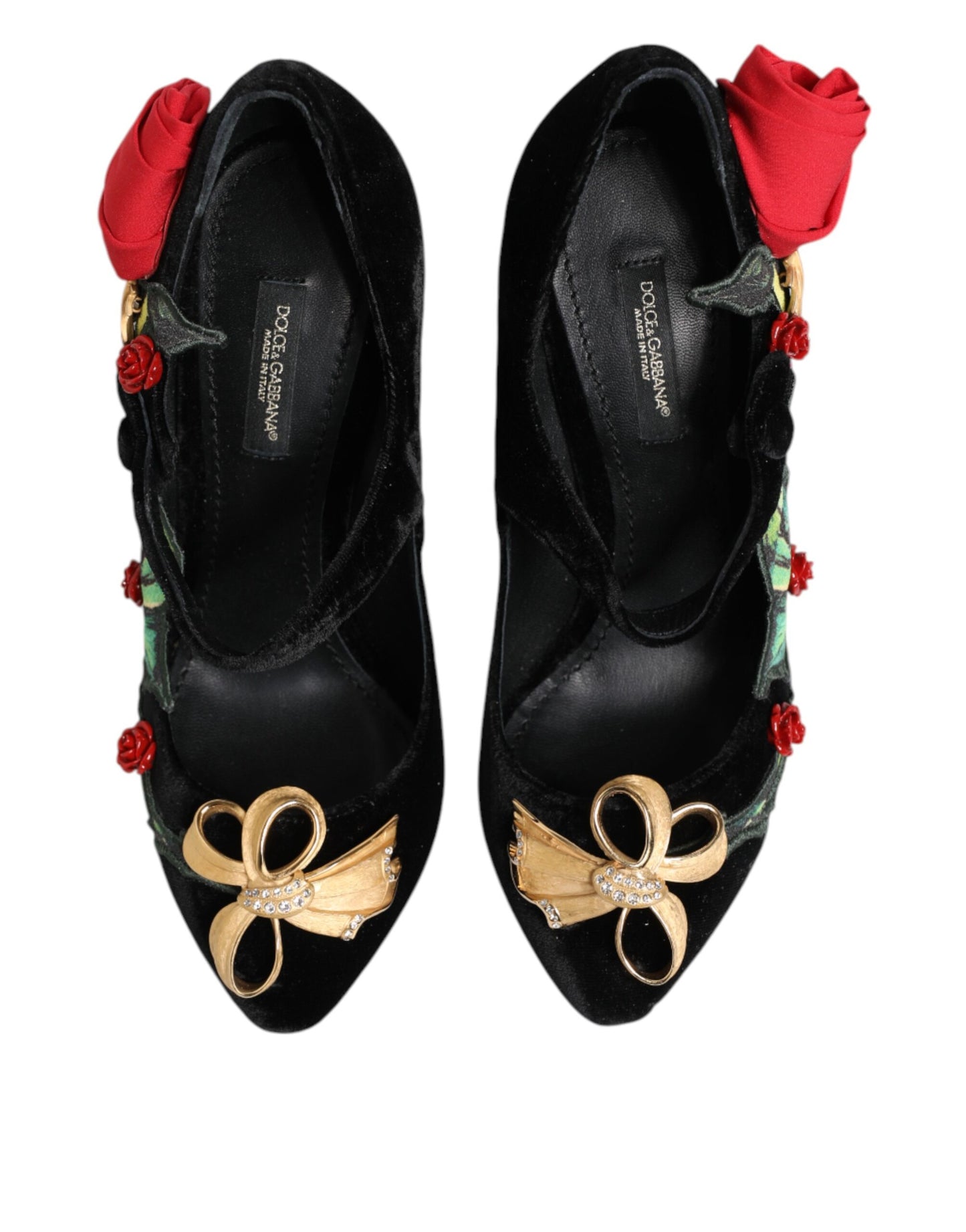 Dolce &amp; Gabbana – Mary-Jane-Schuhe mit schwarzer Rosen-Kristallbrosche