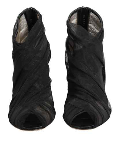 Dolce &amp; Gabbana Schwarze Mesh-Stiletto-Absätze Stiefeletten Schuhe