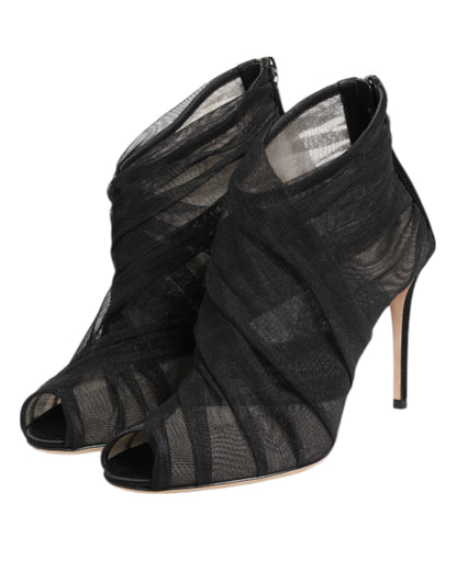 Dolce &amp; Gabbana Schwarze Mesh-Stiletto-Absätze Stiefeletten Schuhe