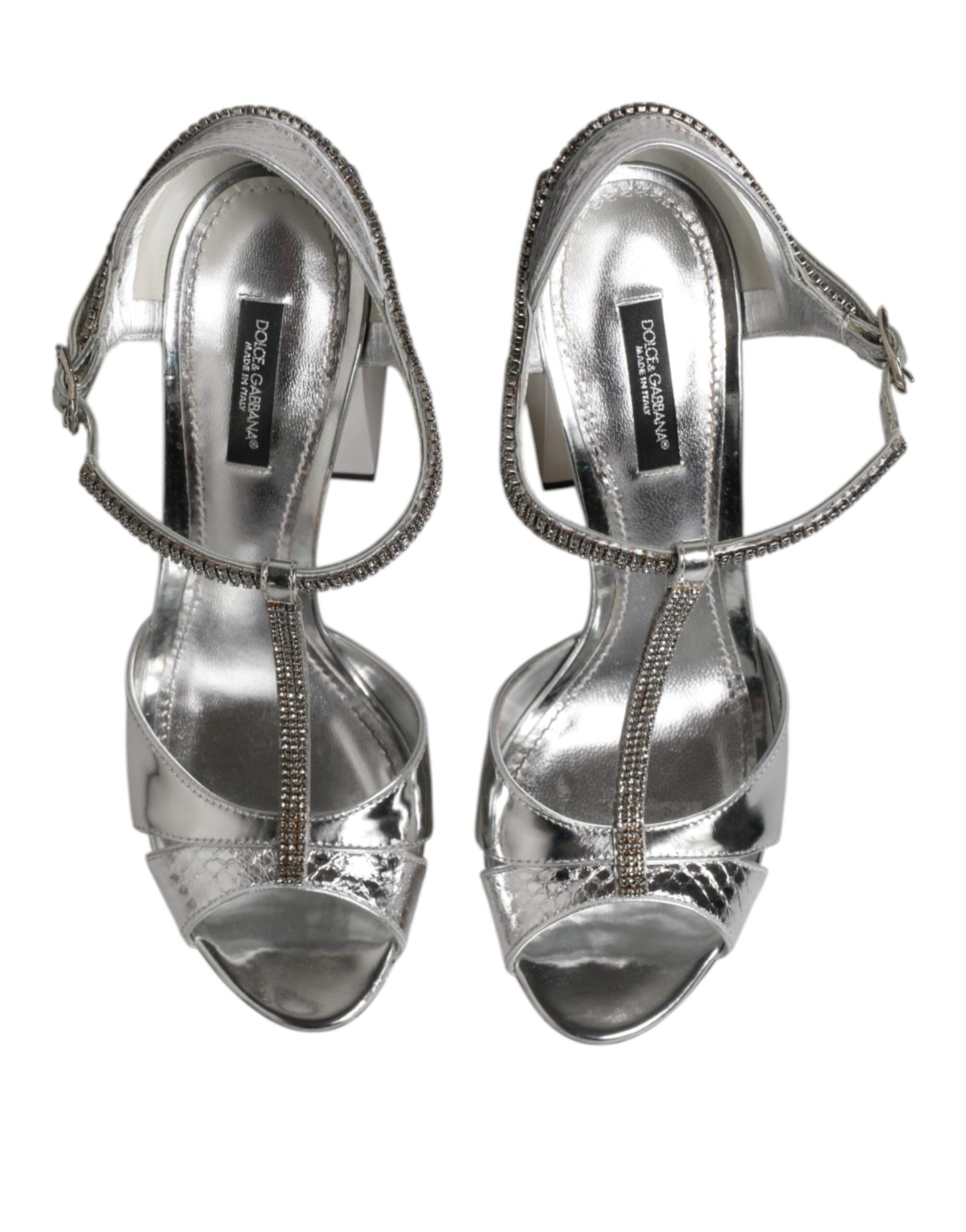 Dolce &amp; Gabbana Silber Leder T-Riemen Heels Sandalen Schuhe