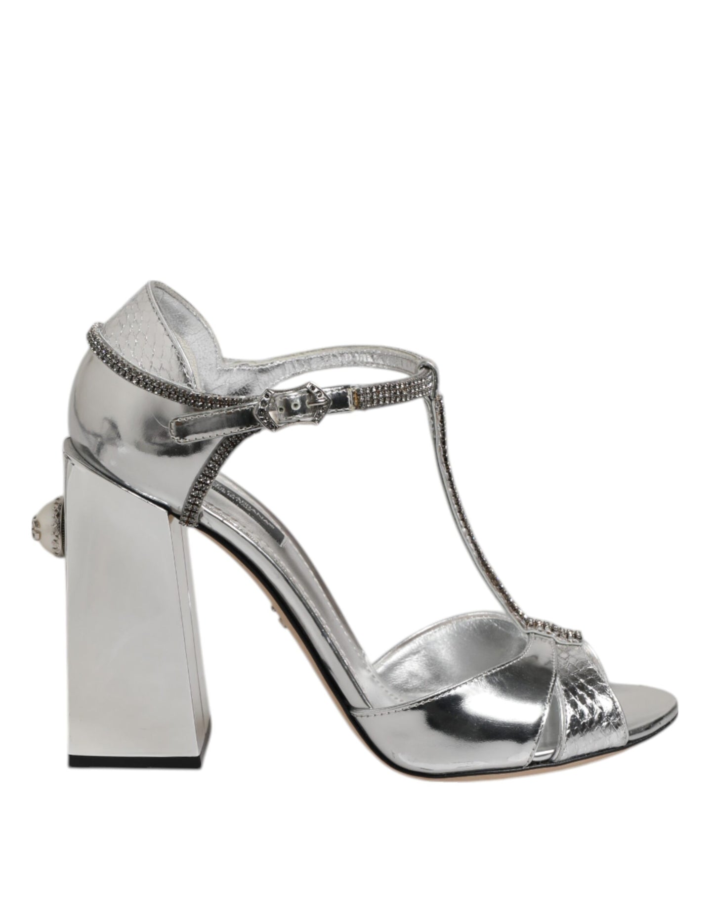Dolce &amp; Gabbana Silber Leder T-Riemen Heels Sandalen Schuhe
