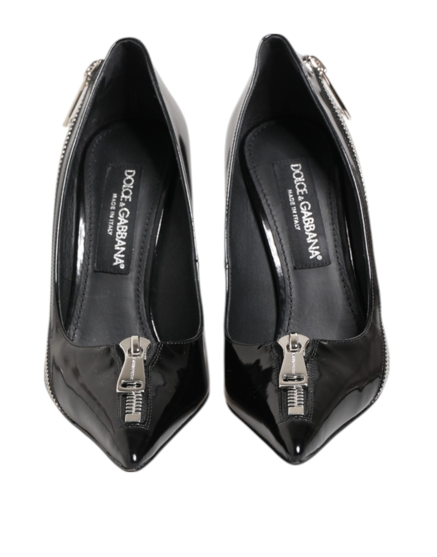 Dolce &amp; Gabbana Schwarze Lackleder Reißverschluss Heels Pumps Schuhe