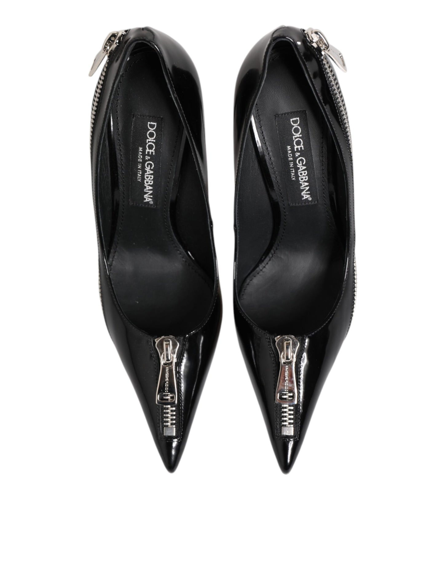 Dolce &amp; Gabbana Schwarze Lackleder Reißverschluss Heels Pumps Schuhe