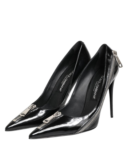 Dolce &amp; Gabbana Schwarze Lackleder Reißverschluss Heels Pumps Schuhe