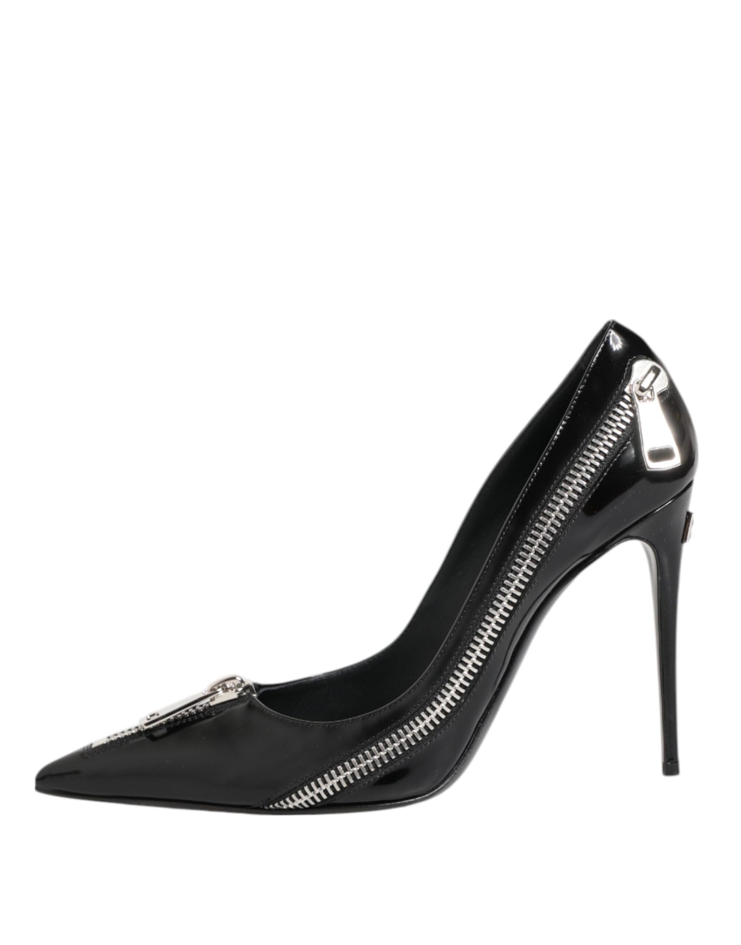 Dolce &amp; Gabbana Schwarze Lackleder Reißverschluss Heels Pumps Schuhe