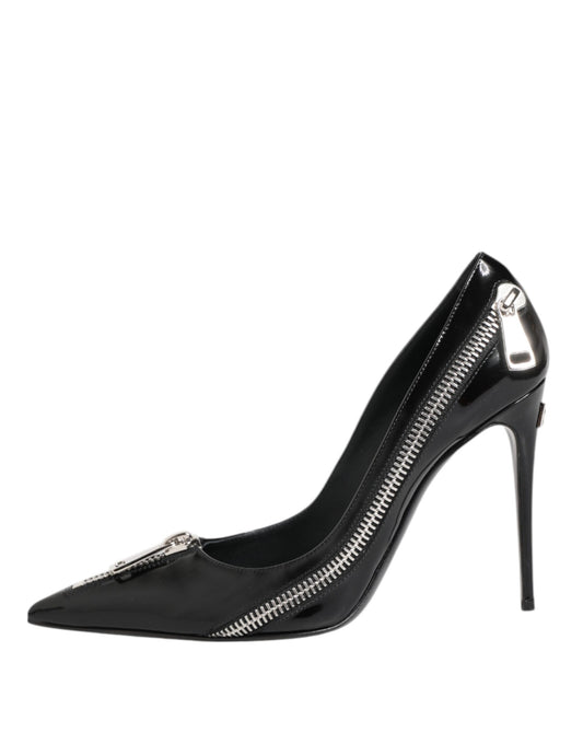 Dolce &amp; Gabbana Schwarze Lackleder Reißverschluss Heels Pumps Schuhe