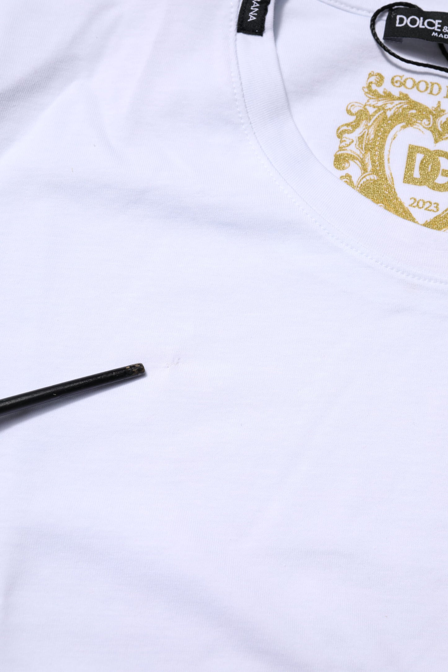 Dolce &amp; Gabbana – Weißes Goodluck 2023-T-Shirt aus Baumwolle mit Rundhalsausschnitt