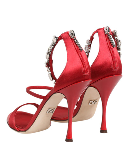 Dolce &amp; Gabbana Rote Satin Kristalle Keira Sandalen Heels Schuhe
