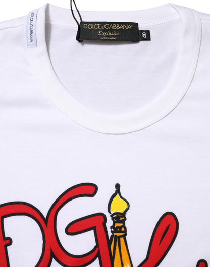 Dolce &amp; Gabbana – Weißes T-Shirt mit Rundhalsausschnitt „DG Loves Moscow“