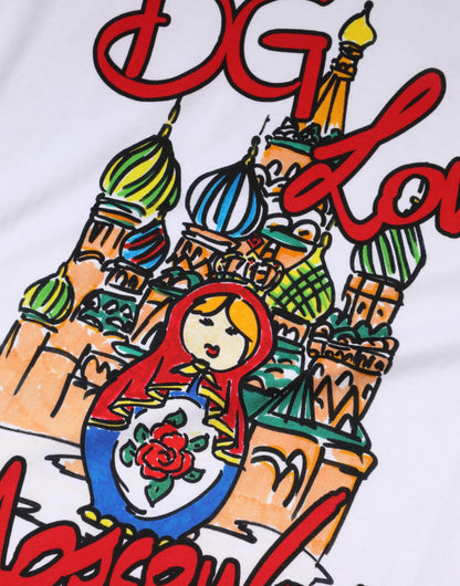 Dolce &amp; Gabbana – Weißes T-Shirt mit Rundhalsausschnitt „DG Loves Moscow“