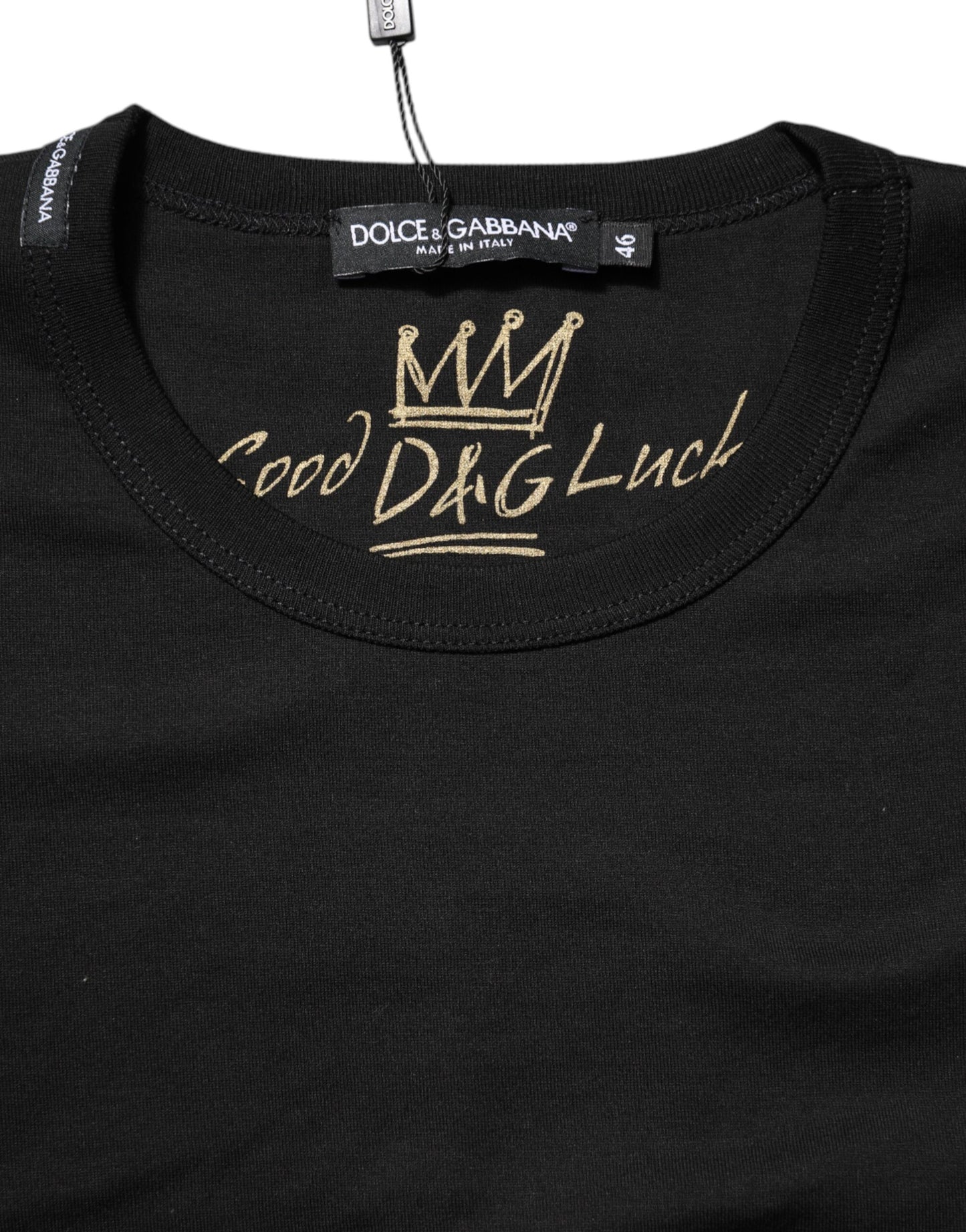Dolce &amp; Gabbana – T-Shirt „Goodluck Tee“ aus schwarzer Baumwolle mit Rundhalsausschnitt