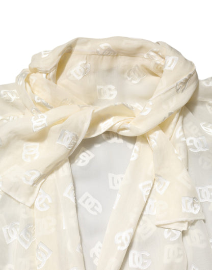 Dolce &amp; Gabbana – Oberteil mit Ascot-Kragen und Logo-Monogramm in gebrochenem Weiß