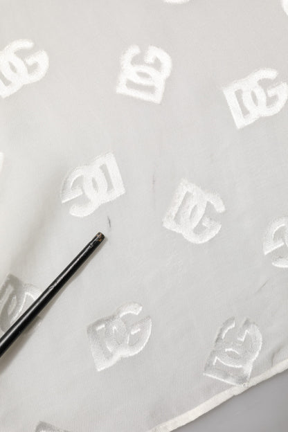 Dolce &amp; Gabbana – Oberteil mit Ascot-Kragen und Logo-Monogramm in gebrochenem Weiß