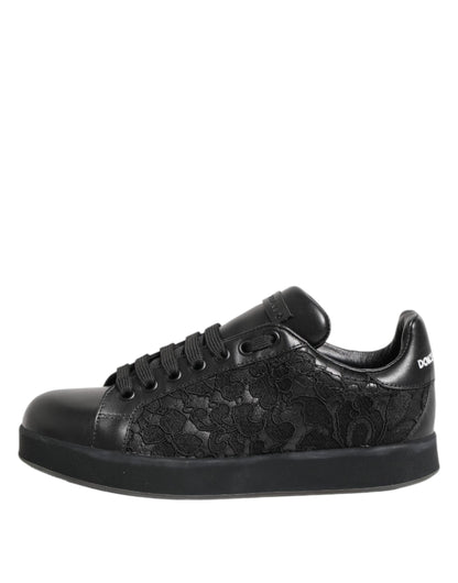 Dolce &amp; Gabbana Schwarze Sneakers mit Blumenspitze