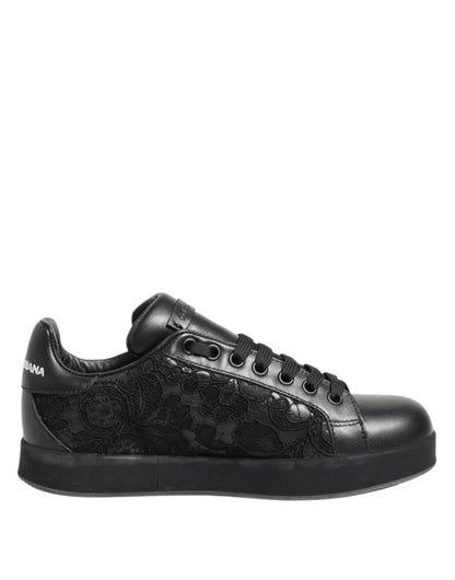 Dolce &amp; Gabbana Schwarze Sneakers mit Blumenspitze
