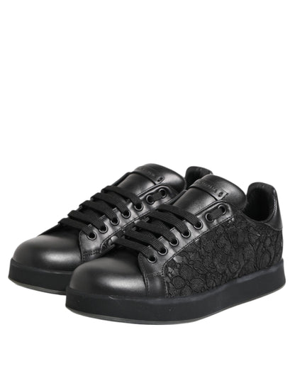 Dolce &amp; Gabbana Schwarze Sneakers mit Blumenspitze