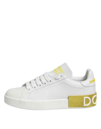 Dolce &amp; Gabbana Weiß Gelb Leder Low Top Sneakers Schuhe