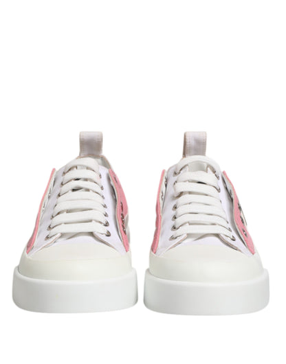 Dolce & Gabbana White Pink Canvas Low Top Sneakers Shoes
