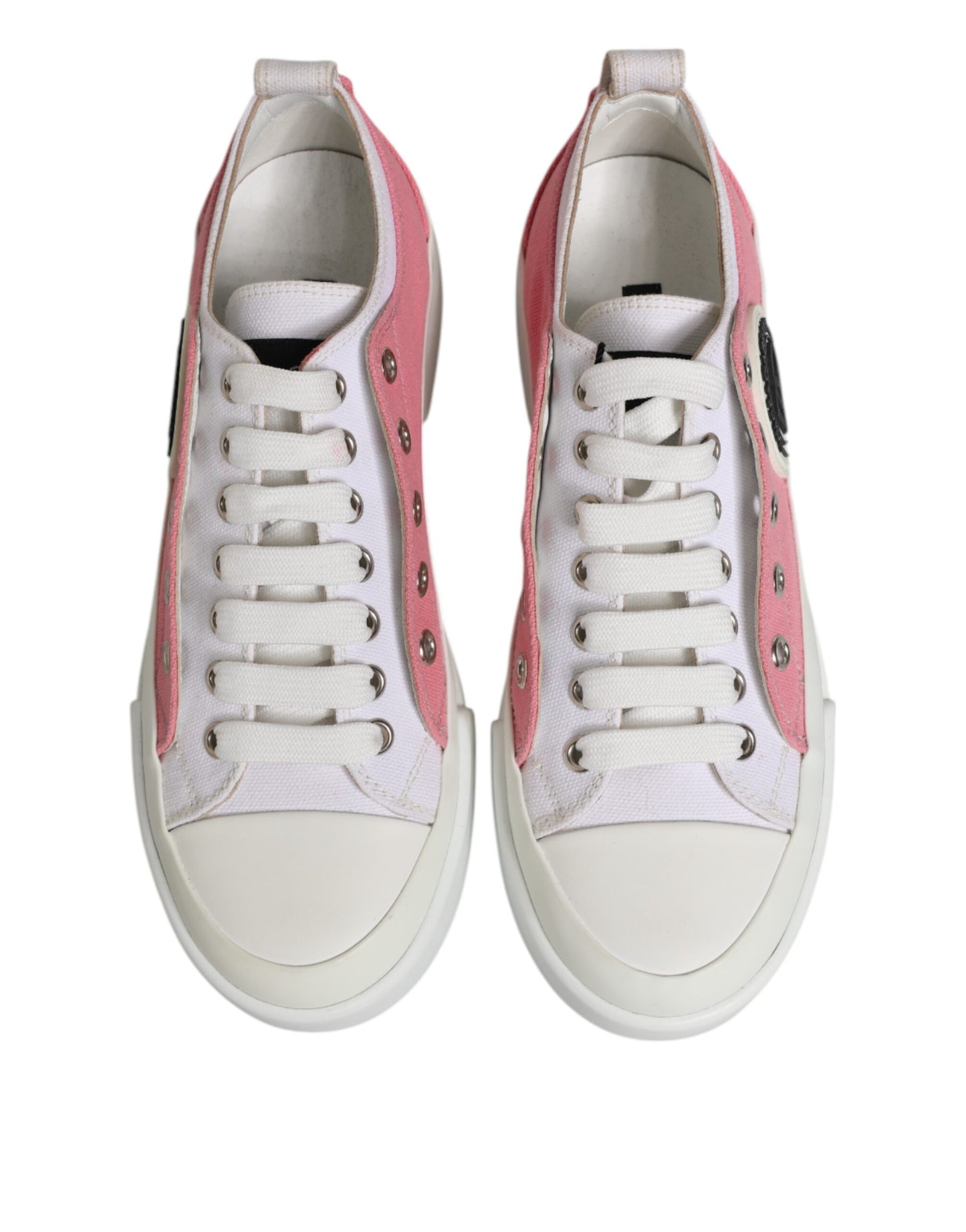Dolce & Gabbana White Pink Canvas Low Top Sneakers Shoes
