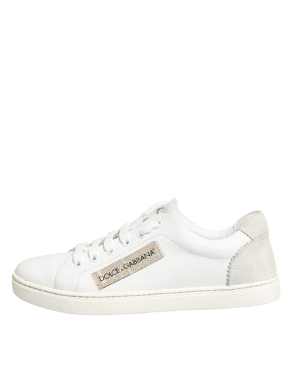Dolce &amp; Gabbana Weiß Grau Leder Low Top Sneakers Schuhe
