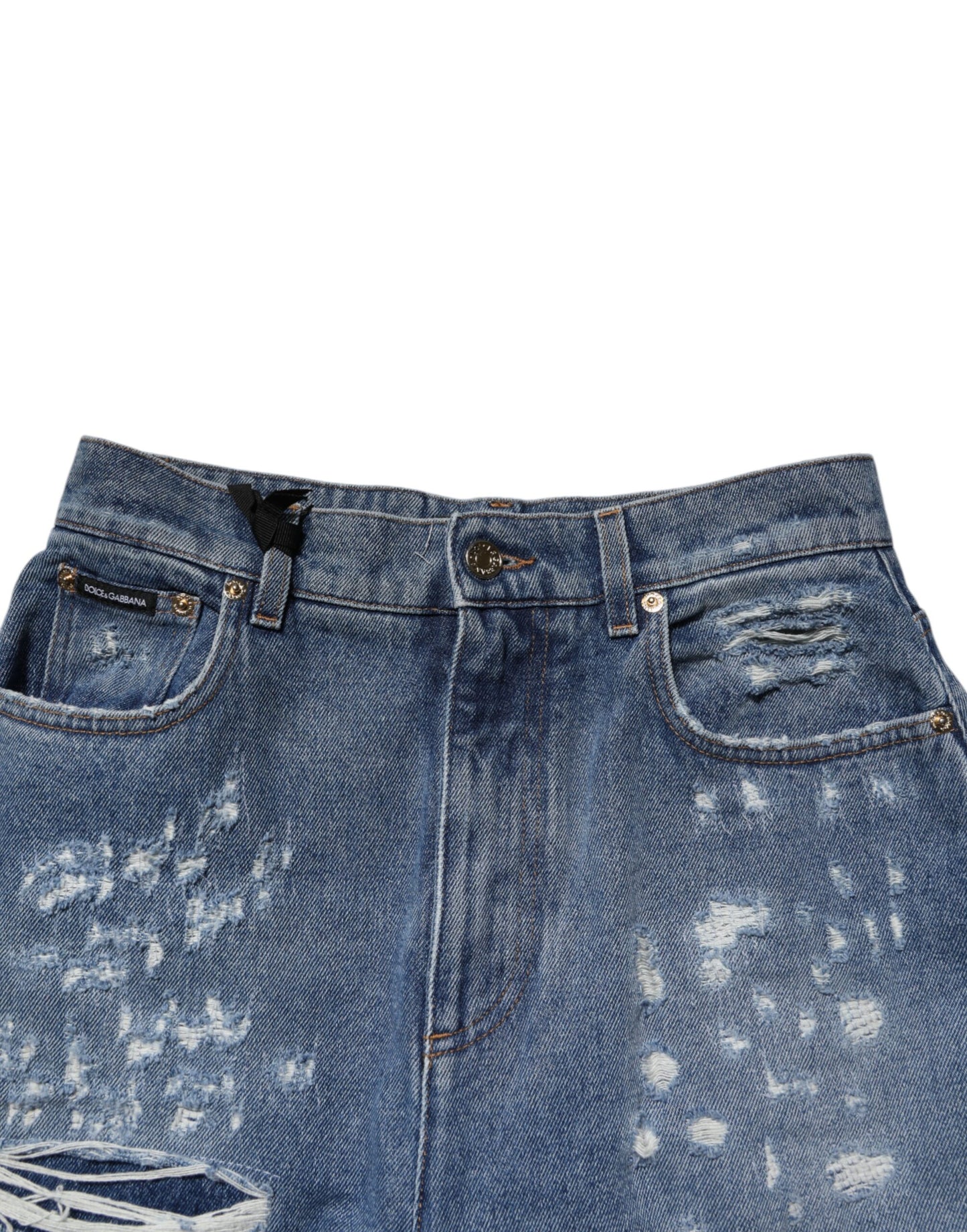 Dolce &amp; Gabbana Blaue zerfetzte Jeans mit hoher Taille für Damen
