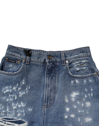 Dolce &amp; Gabbana Blaue zerfetzte Jeans mit hoher Taille für Damen