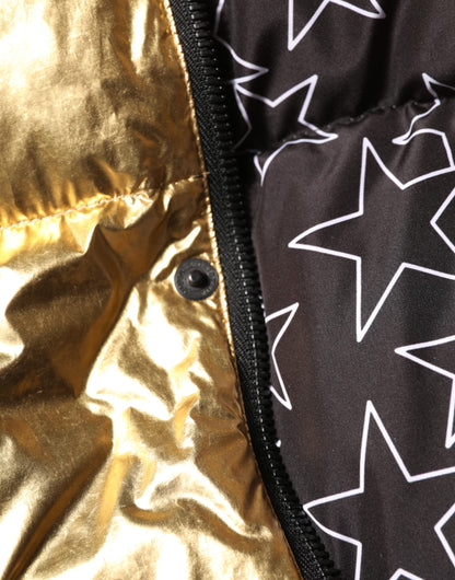 Dolce & Gabbana Gold Hooded Puffer Quilted Full Zip Jacket