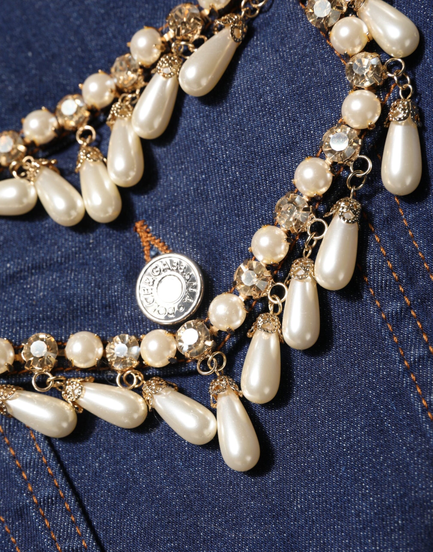 Dolce &amp; Gabbana – Blaue Jacke aus Baumwoll-Denim mit Kristallverzierung