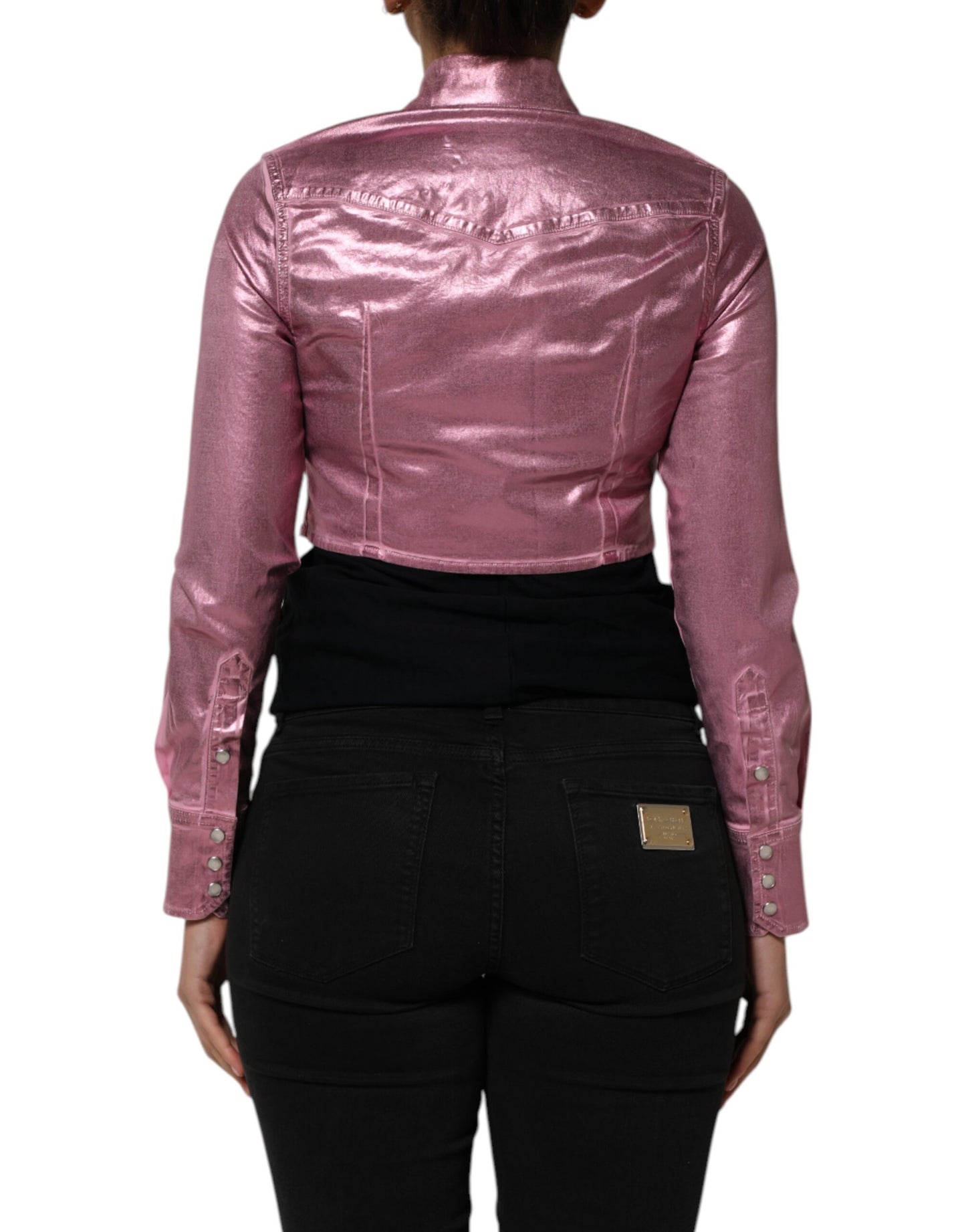 Dolce &amp; Gabbana – Kurze Jacke aus Baumwollstretch mit Kragen in Rosa