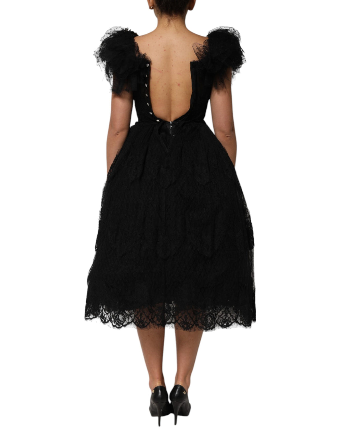 Dolce &amp; Gabbana Schwarzes, mit Kristallen verziertes Midikleid in A-Linie