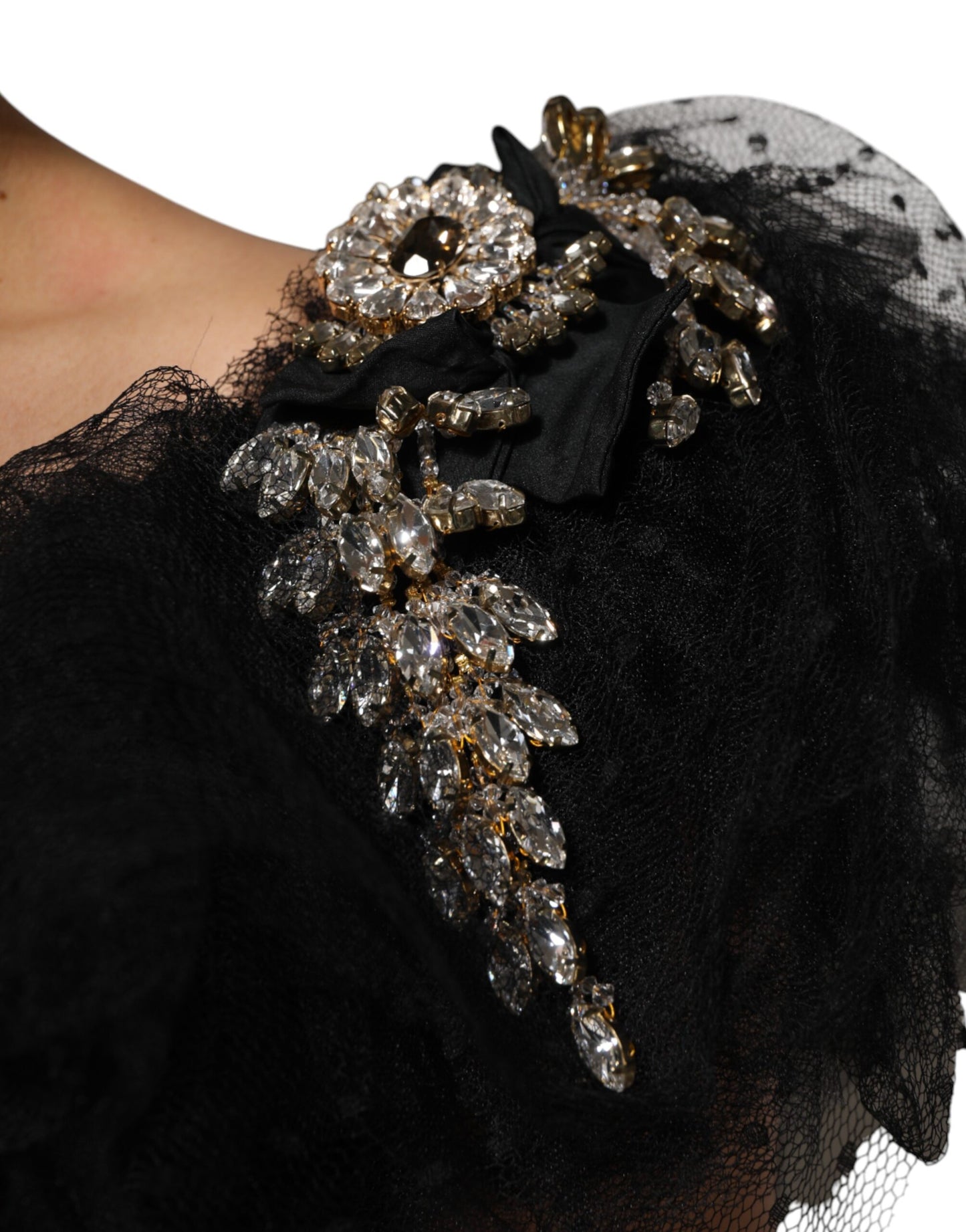 Dolce &amp; Gabbana Schwarzes, mit Kristallen verziertes Midikleid in A-Linie