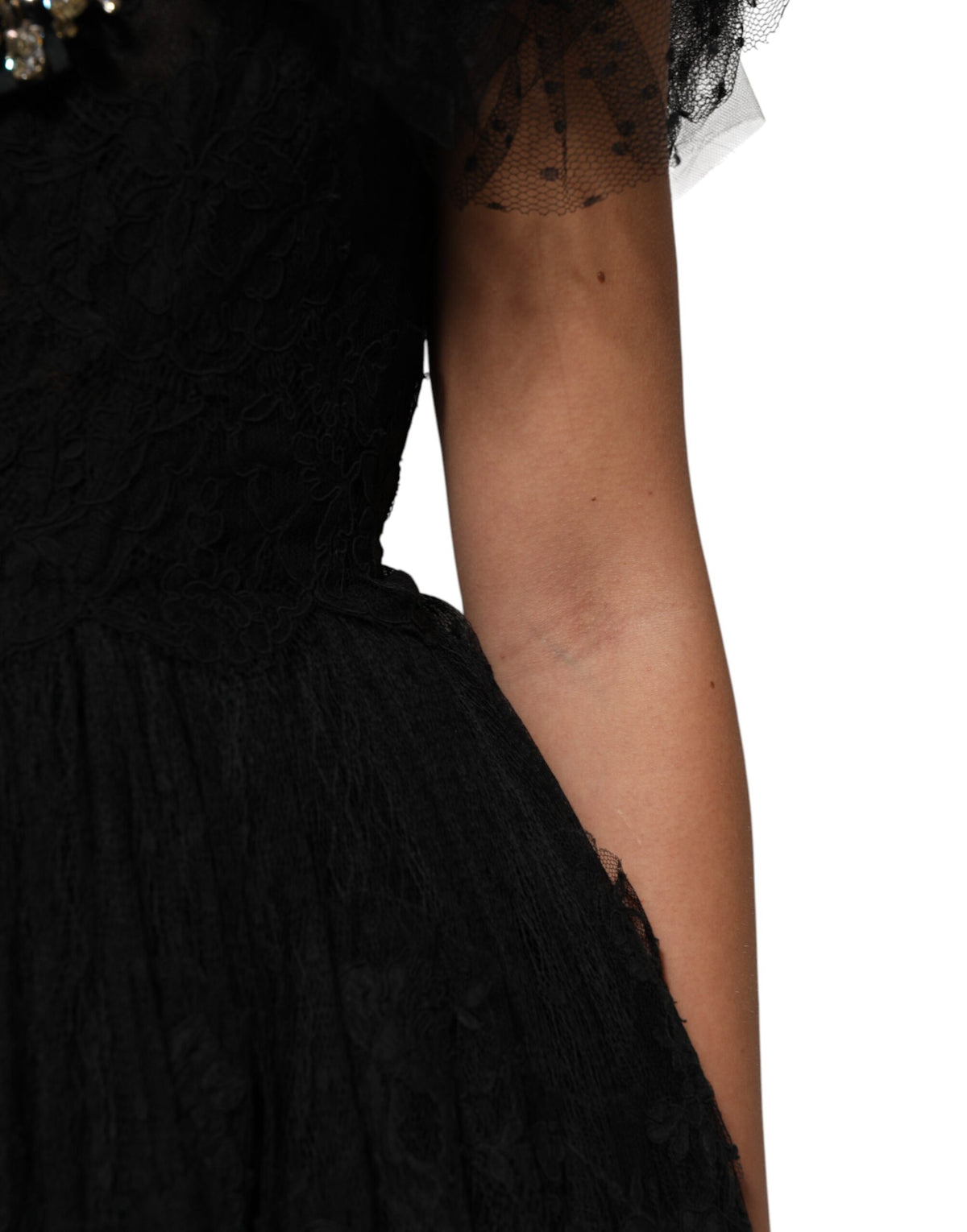 Dolce &amp; Gabbana Schwarzes, mit Kristallen verziertes Midikleid in A-Linie