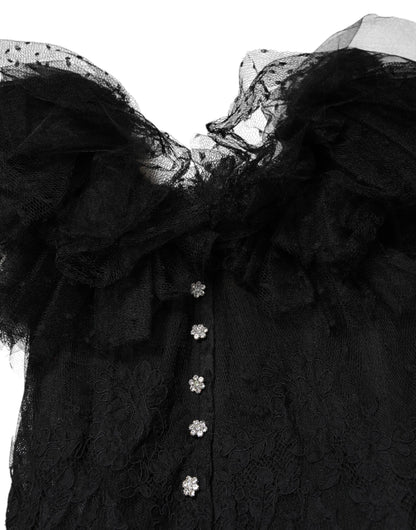 Dolce &amp; Gabbana Schwarzes, mit Kristallen verziertes Midikleid in A-Linie