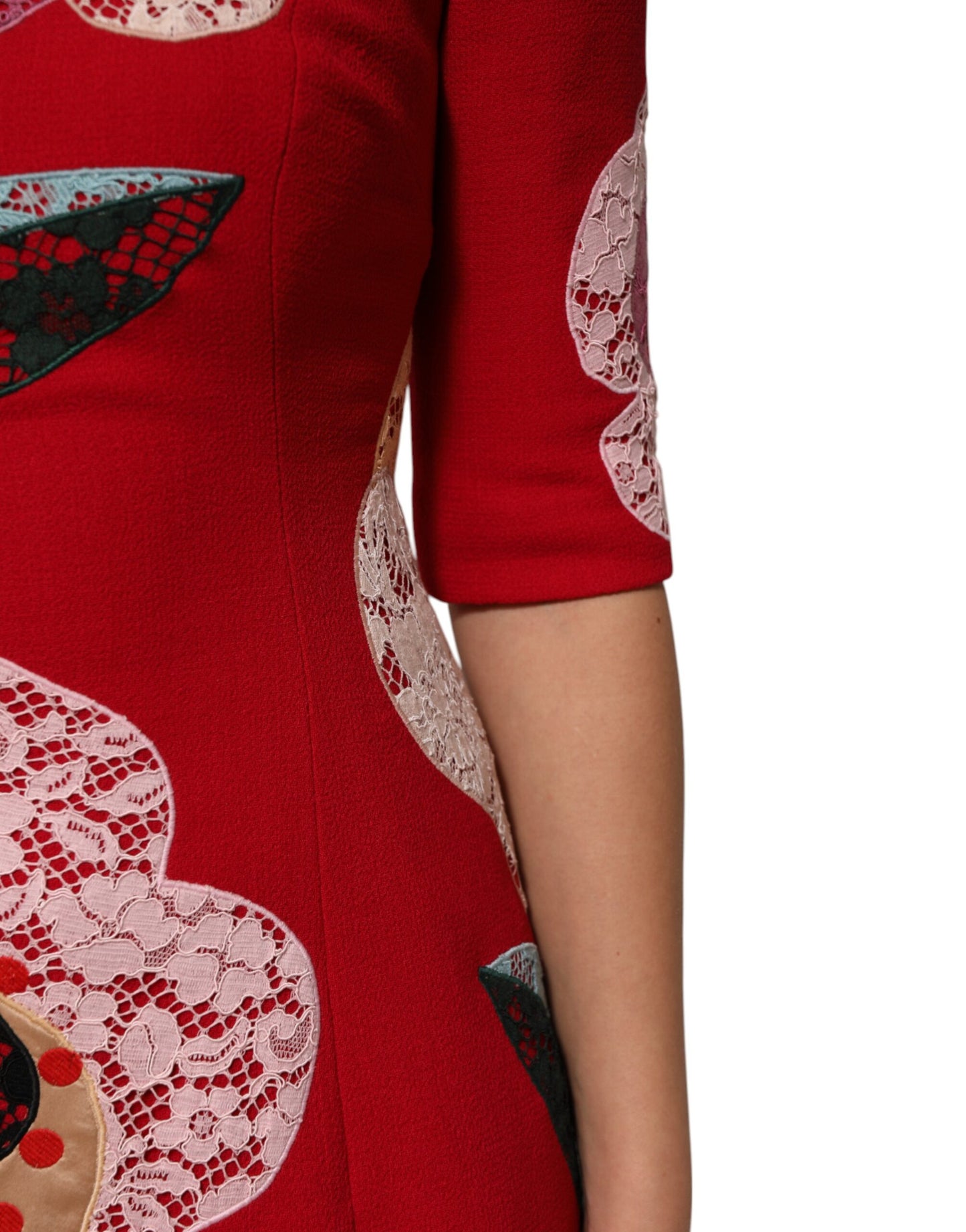 Dolce & Gabbana Red Lace Floral Applique A-line Mini Dress