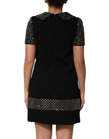Dolce &amp; Gabbana – Schwarzes Minikleid mit Kristallverzierung und Kragen