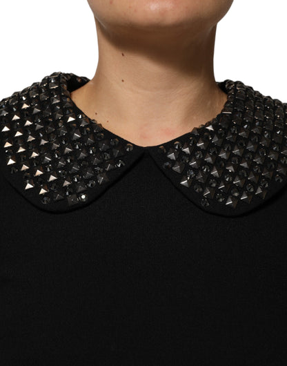 Dolce &amp; Gabbana – Schwarzes Minikleid mit Kristallverzierung und Kragen