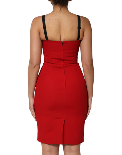 Dolce &amp; Gabbana – Rotes, figurbetontes, knielanges Stretch-Etuikleid