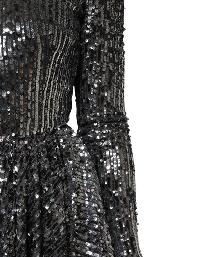 Dolce & Gabbana Black Sequined Long Sleeves Midi A-line  Dress