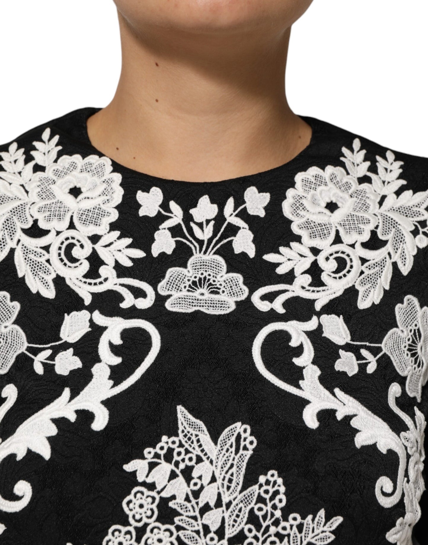 Dolce &amp; Gabbana – Schwarzes A-Linien-Kleid mit kurzen Ärmeln und Spitzenbesatz