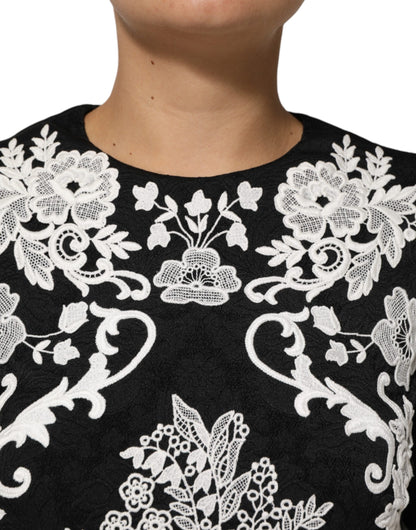 Dolce &amp; Gabbana – Schwarzes A-Linien-Kleid mit kurzen Ärmeln und Spitzenbesatz