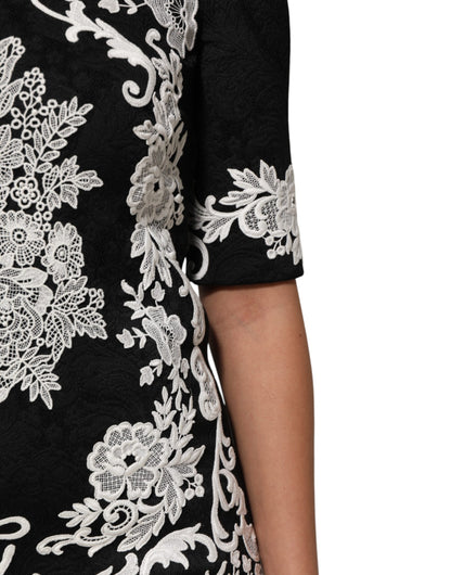 Dolce &amp; Gabbana – Schwarzes A-Linien-Kleid mit kurzen Ärmeln und Spitzenbesatz