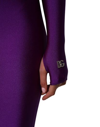 Dolce &amp; Gabbana, Lila, figurbetontes Jumpsuit-Kleid aus Nylon mit Rollkragen