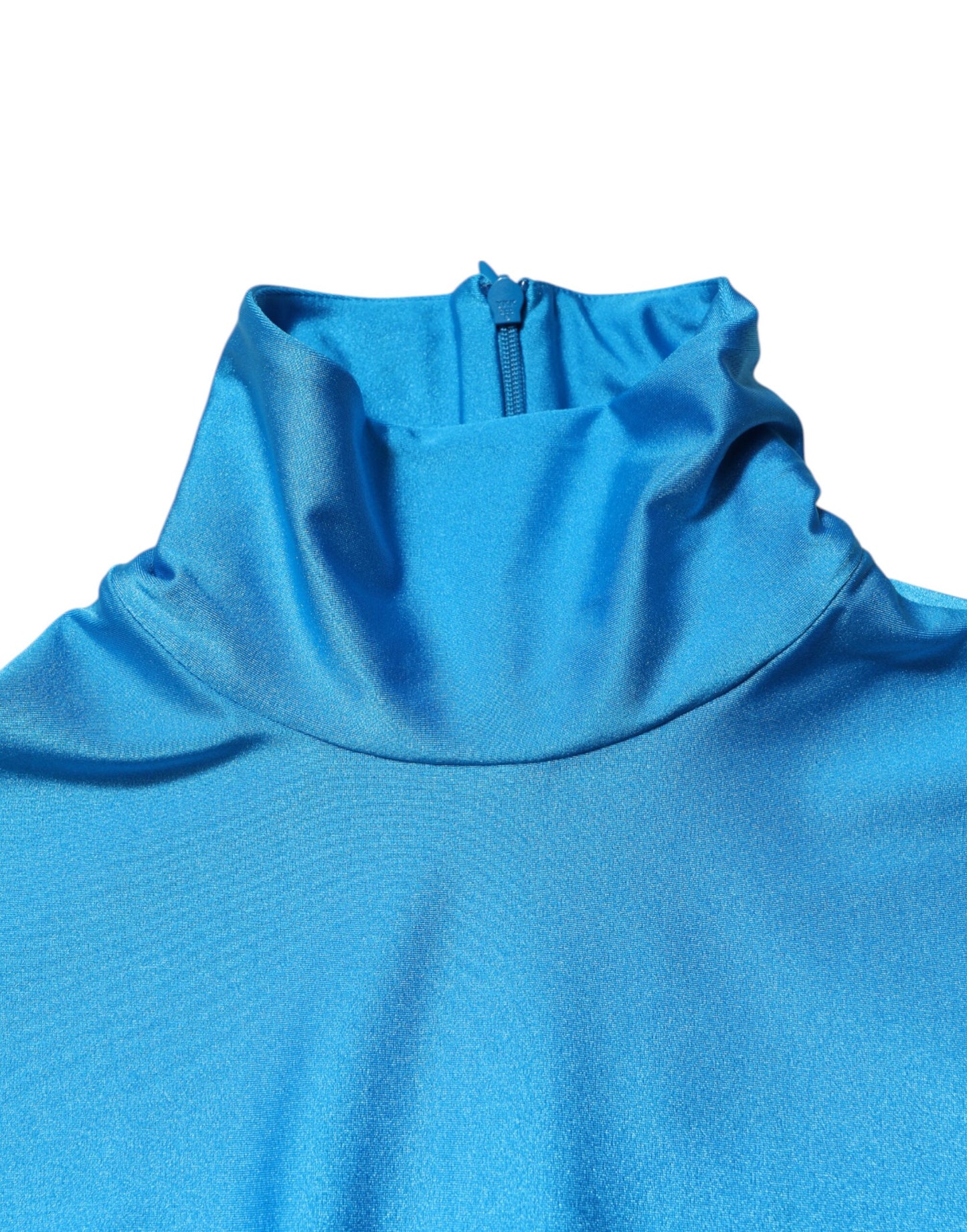 Dolce &amp; Gabbana, blaues, figurbetontes Jumpsuit-Kleid aus Nylon mit Rollkragen