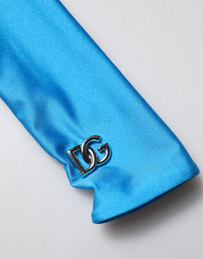 Dolce &amp; Gabbana, blaues, figurbetontes Jumpsuit-Kleid aus Nylon mit Rollkragen