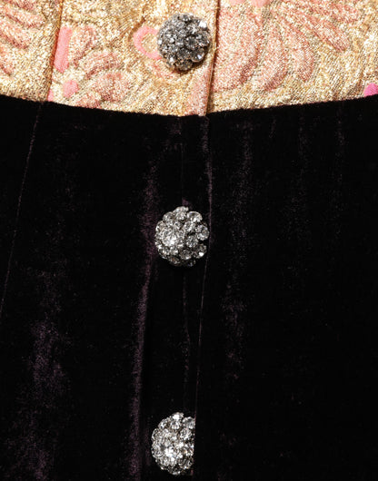 Dolce &amp; Gabbana – A-Linien-Kleid aus schwarzem Samt mit Blumenverzierung