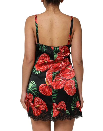 Dolce &amp; Gabbana – Schwarzes Dessous-Unterkleid mit floralem Spitzenbesatz