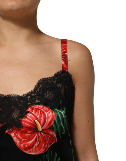 Dolce &amp; Gabbana – Schwarzes Dessous-Unterkleid mit floralem Spitzenbesatz