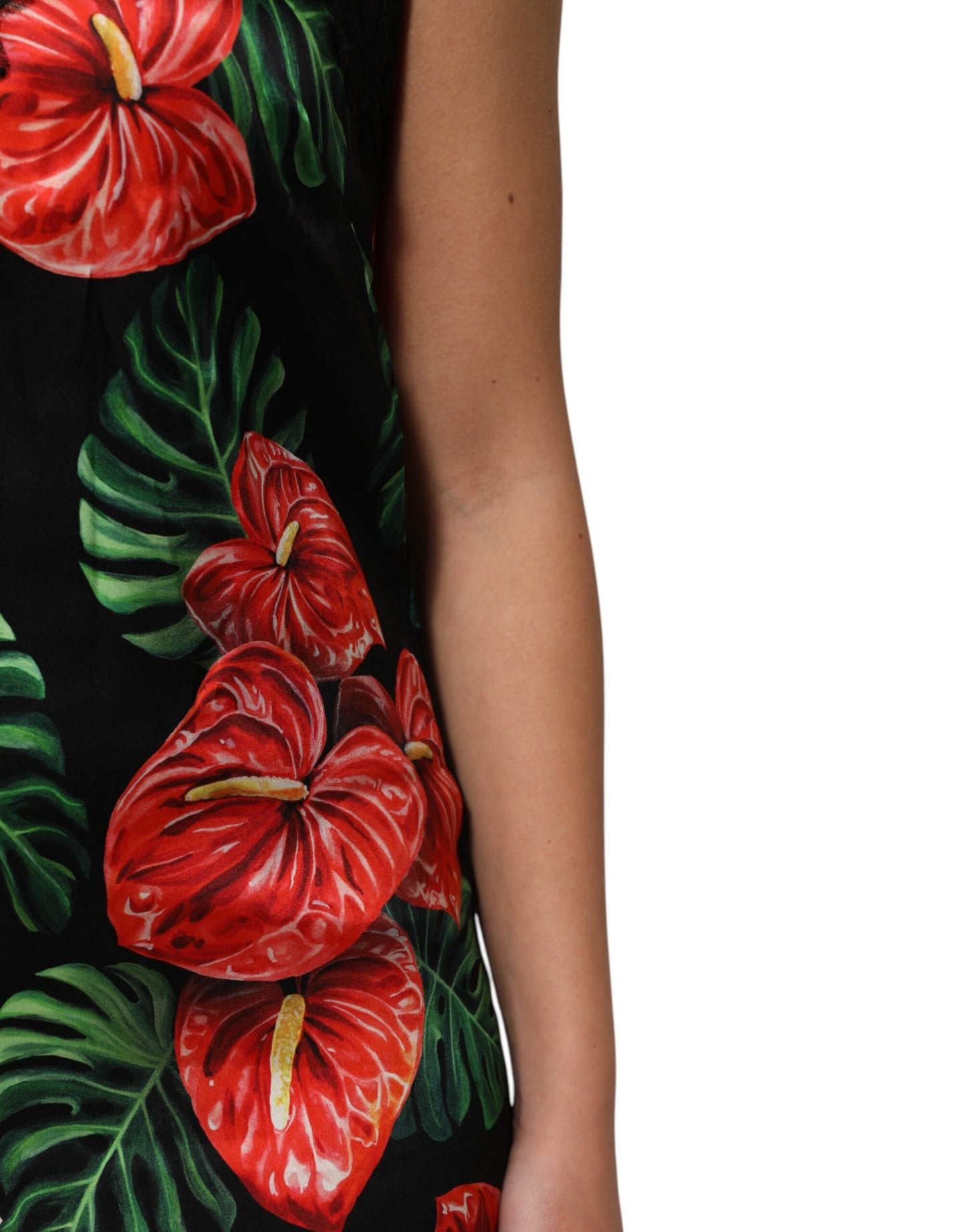 Dolce &amp; Gabbana – Schwarzes Dessous-Unterkleid mit floralem Spitzenbesatz